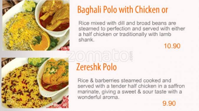 Persia Restaurant & Bar menu