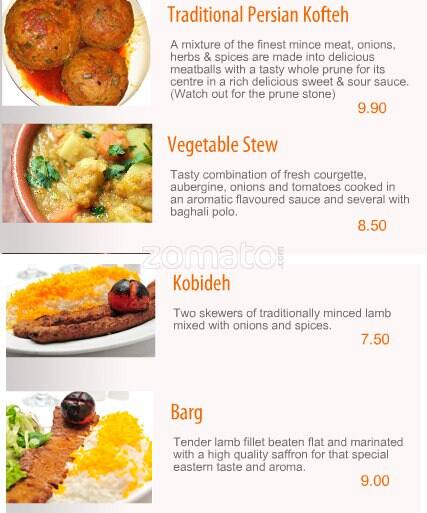 Persia Restaurant & Bar menu