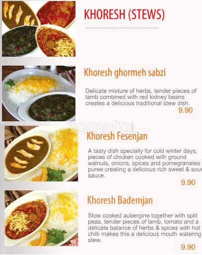 Persia Restaurant & Bar menu