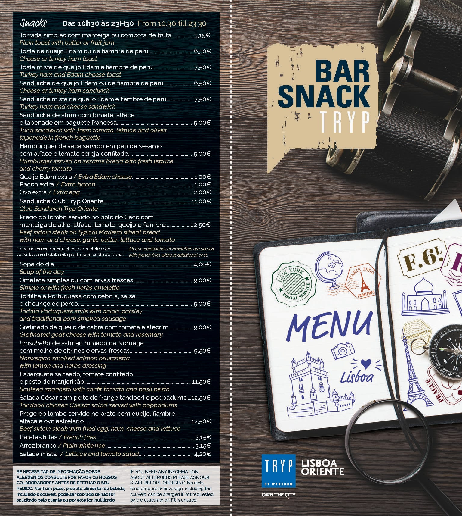 Bistro & Tapas - TRYP Lisboa Oriente Hotel, Parque das Nações Menu