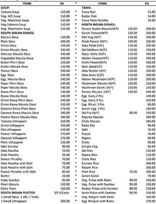 Madras Restaurant and cafe gurgaon menu