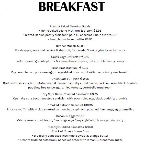Union Cafe Menu, Menu for Union Cafe, Mount Merrion, Dublin Zomato