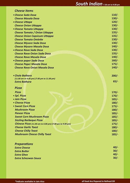 Meghdoot's Hotel menu