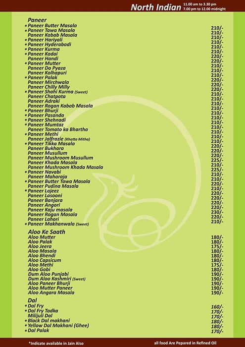 Meghdoot's Hotel menu