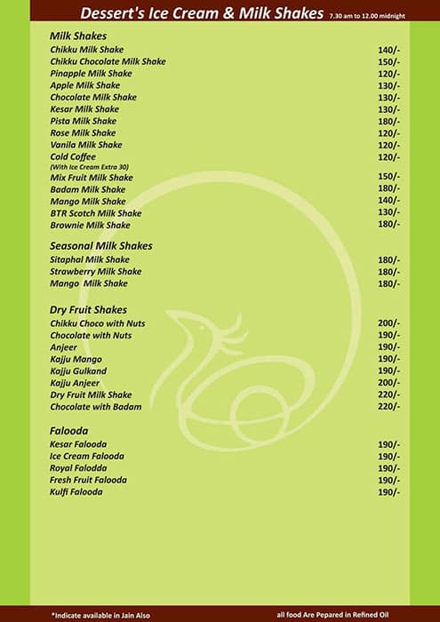 Meghdoot's Hotel menu