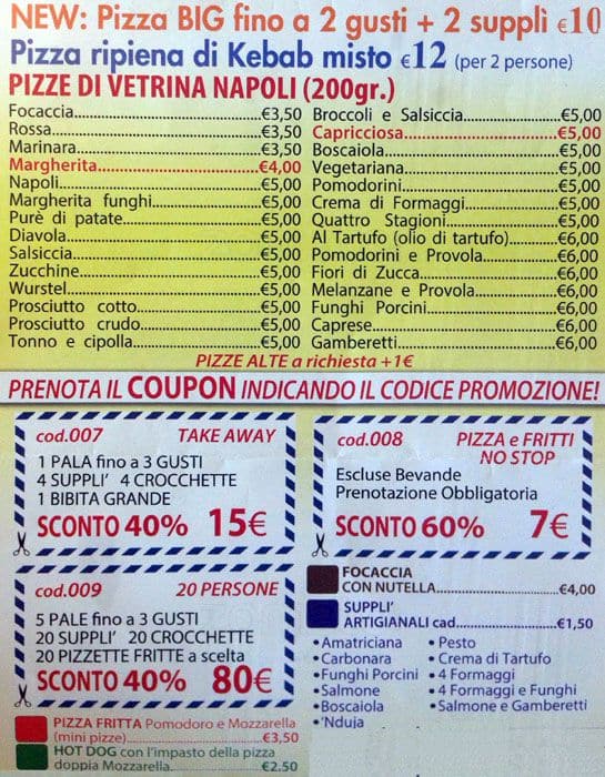 Menu di Mario 'o Scugnizzo 