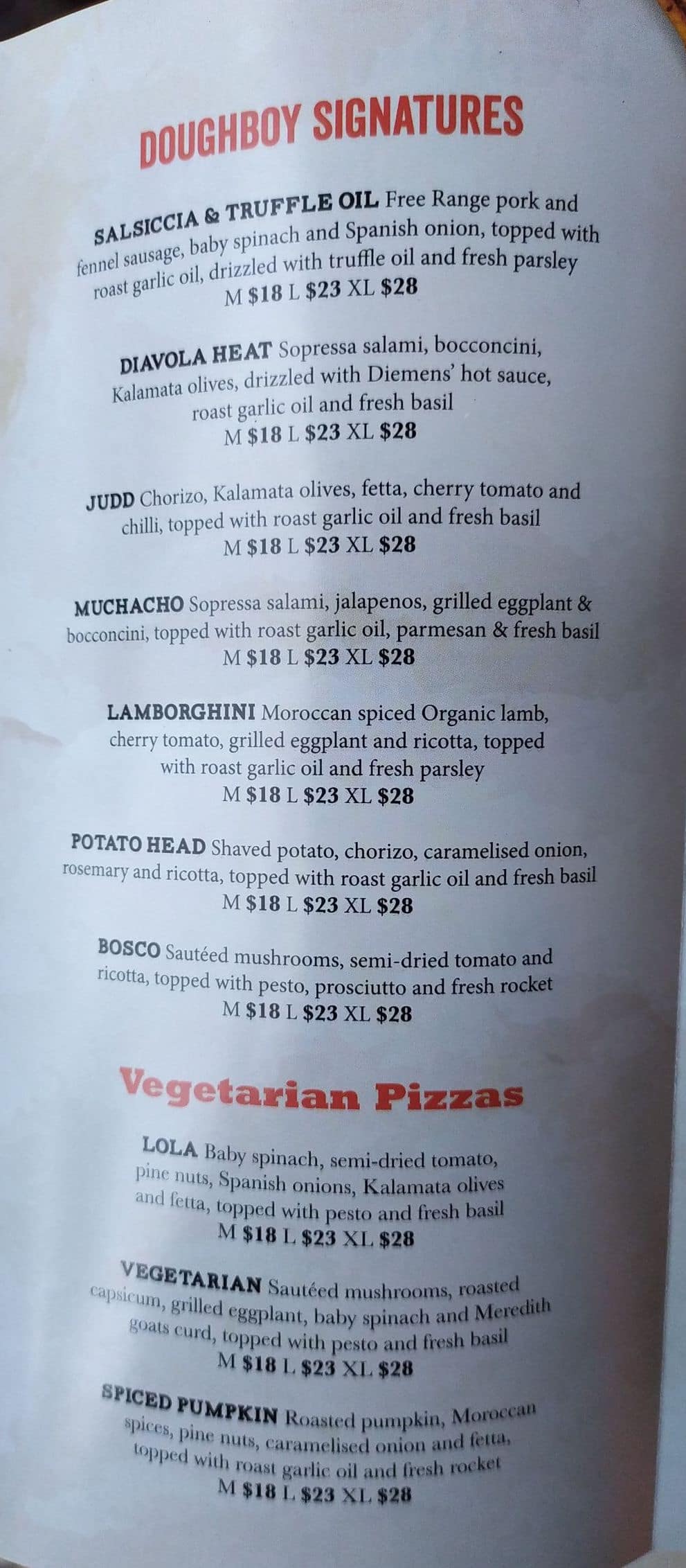 Menu at Doughboy fast food, Bondi, 181 Bondi Road