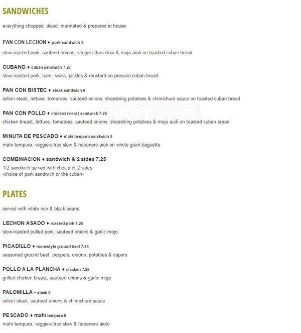 Cuba Cuba Menu, Menu for Cuba Cuba, Washington Virginia Vale, Denver