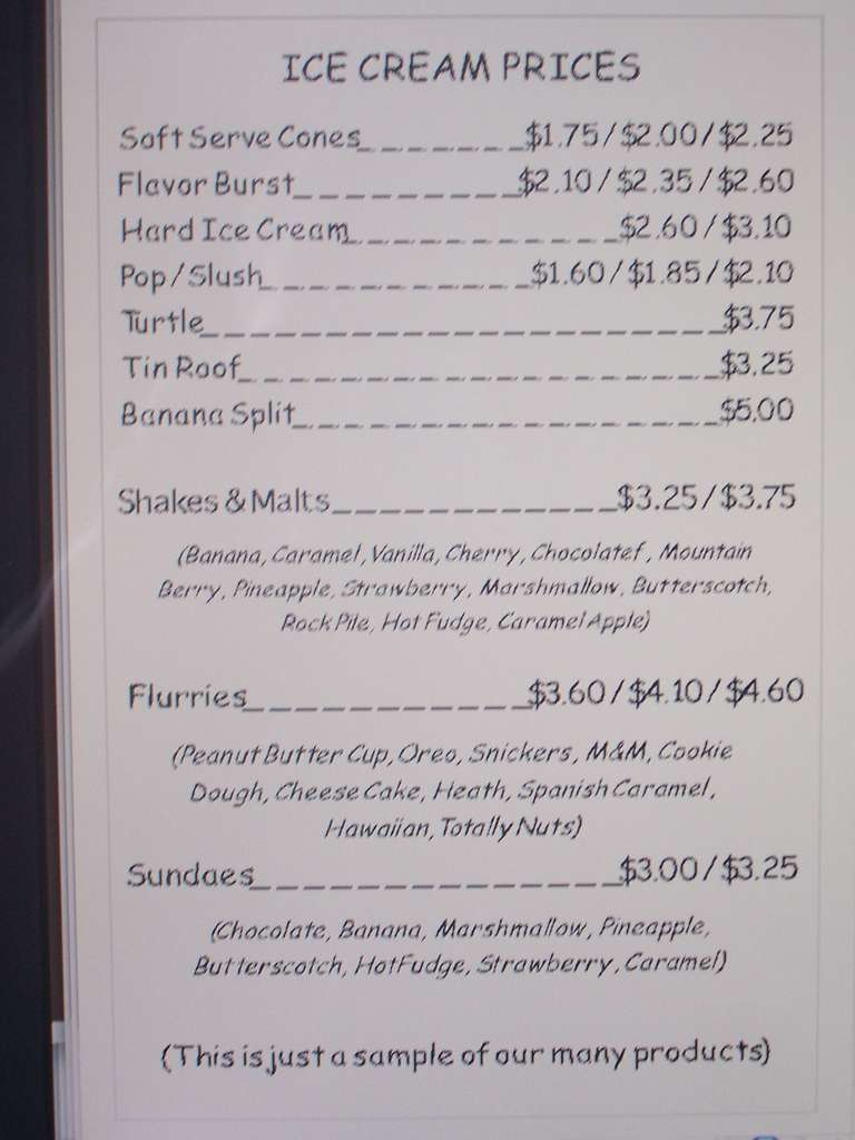 Menu at WhippiDip restaurant, Norton Shores