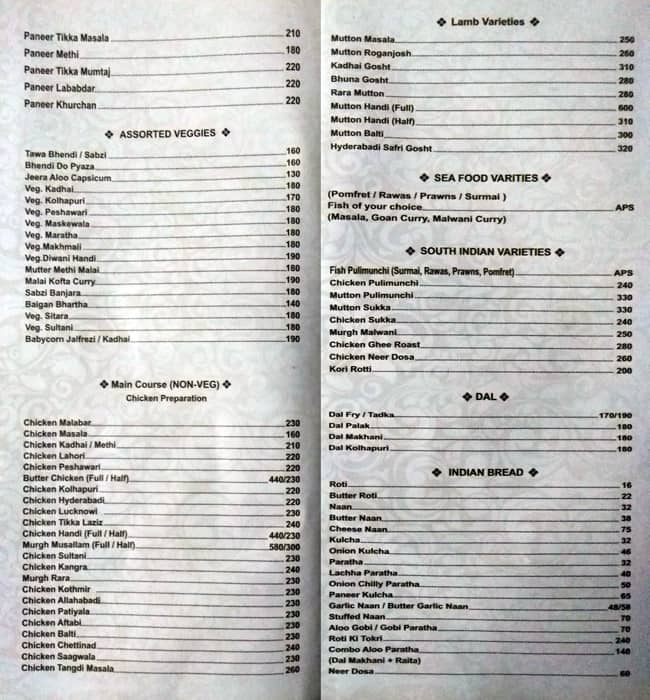 Golden Palace menu