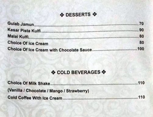 Golden Palace menu