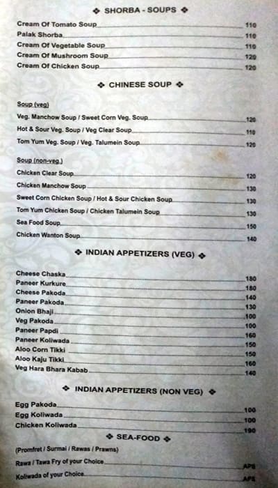 Menu of Golden Palace Kurla Mumbai