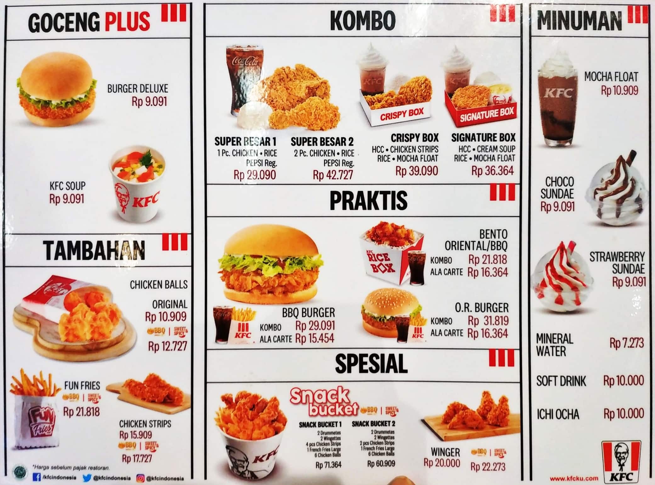 Menu Kfc Dan Harga Di Malaysia Kfc Menu Menu For Kfc Tuban Bali Kfc