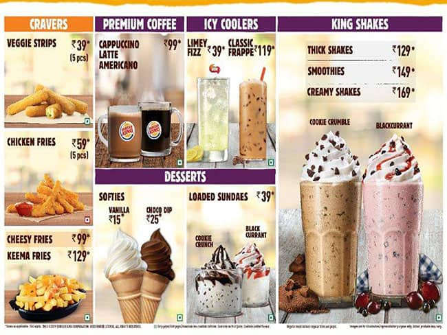 Menu at Burger King, Dehradun, Food Court