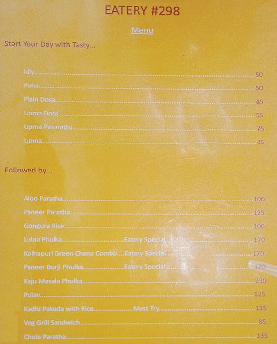 Menu of Eatery 298, Medipally, Hyderabad