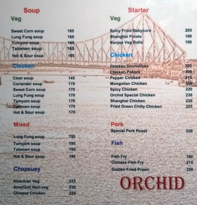 Orchid Restaurant menu
