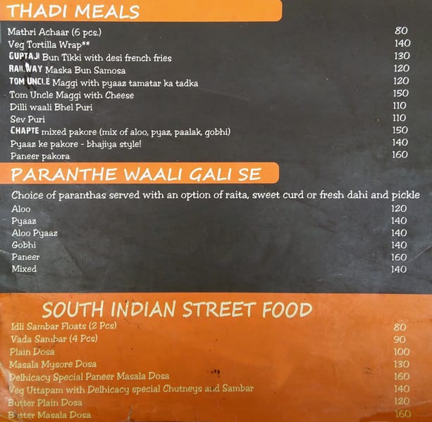 Delhicacy menu