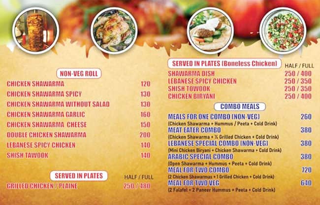 Lebanese Point. menu