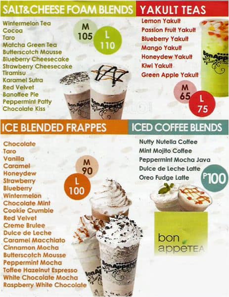 Menu at Bon Appetea cafe, San Juan