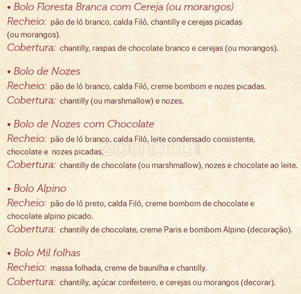 Padaria Filó cardápio