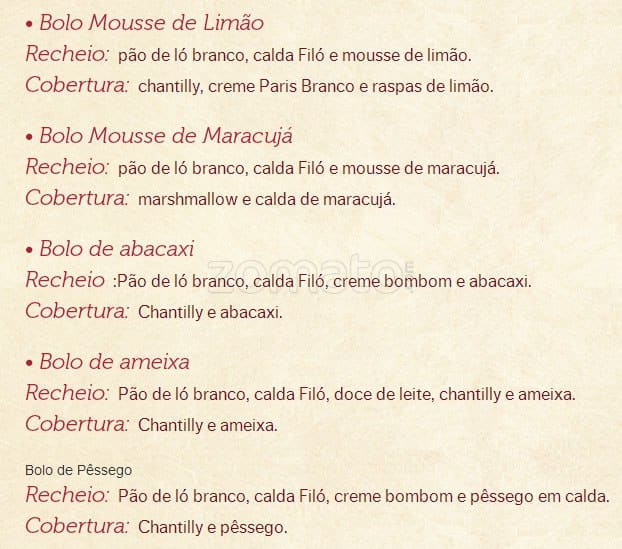 Padaria Filó cardápio