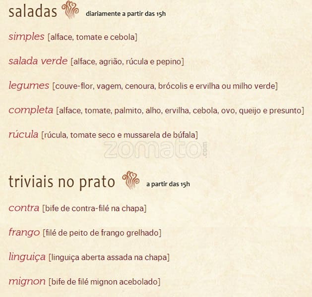 Padaria Filó cardápio