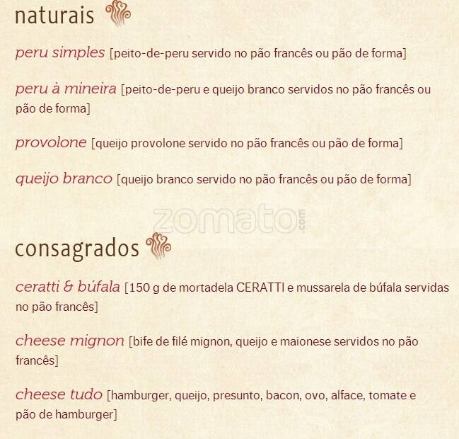 Padaria Filó cardápio