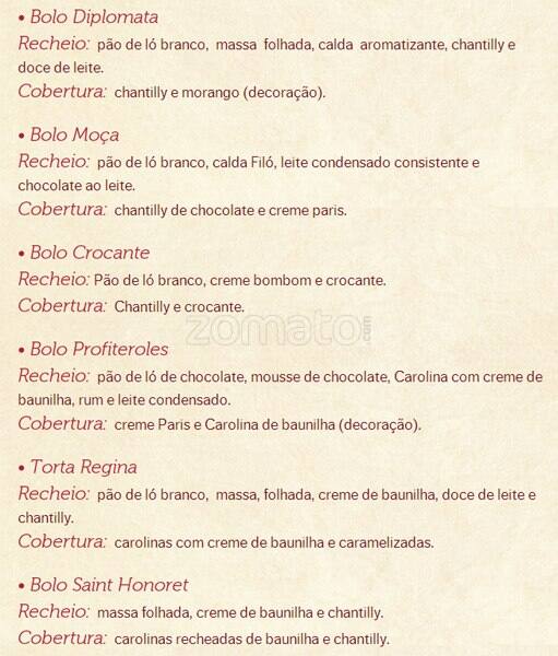 Padaria Filó cardápio