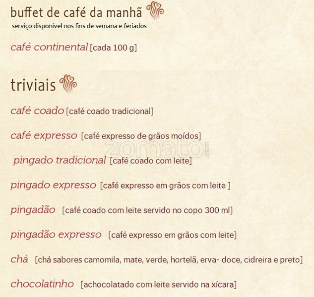 Padaria Filó cardápio