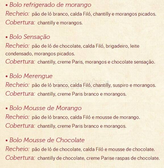 Padaria Filó cardápio