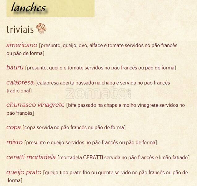 Padaria Filó cardápio