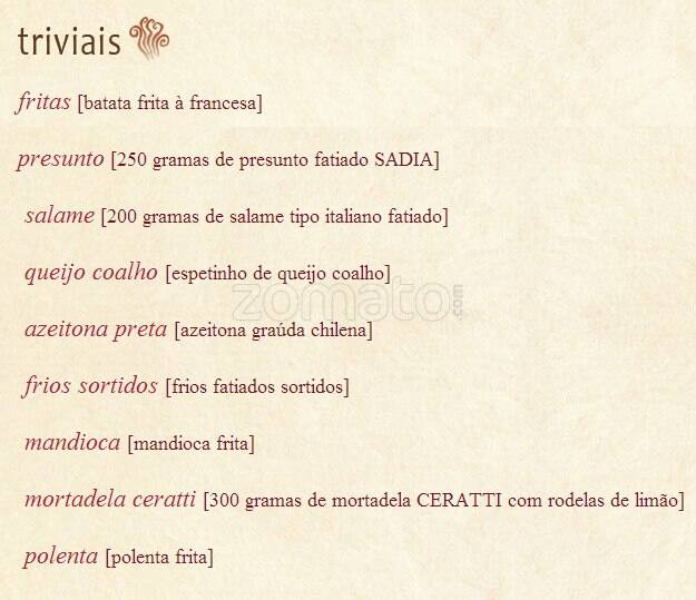 Padaria Filó cardápio