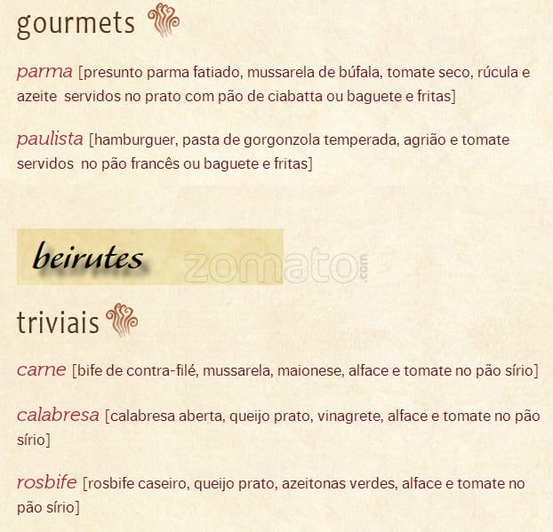 Padaria Filó cardápio