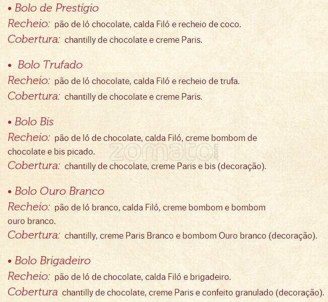 Padaria Filó cardápio