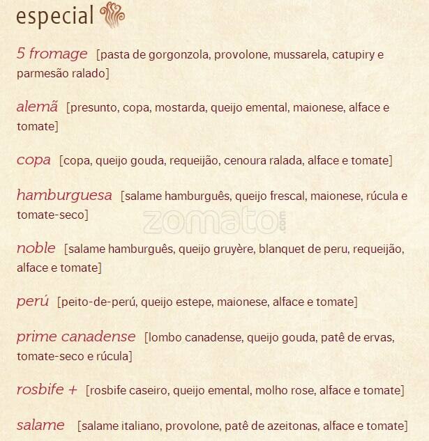 Padaria Filó cardápio