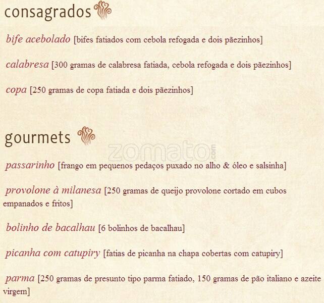 Padaria Filó cardápio