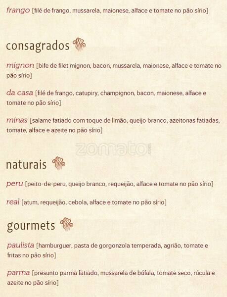 Padaria Filó cardápio