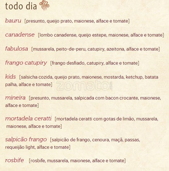 Padaria Filó cardápio