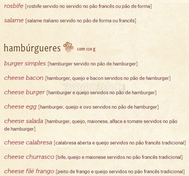 Padaria Filó cardápio