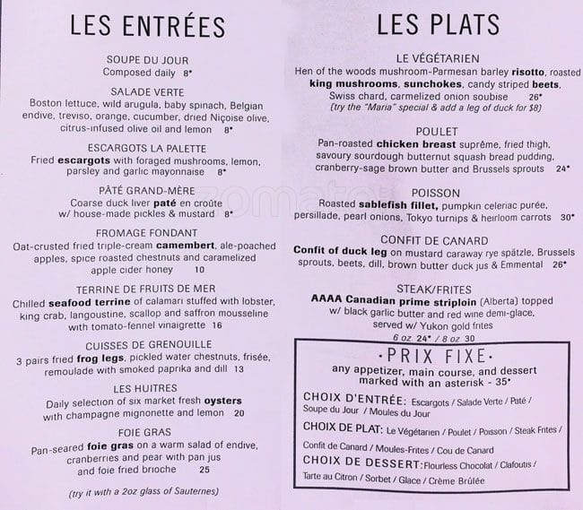 Menu at La Palette pub & bar, Toronto