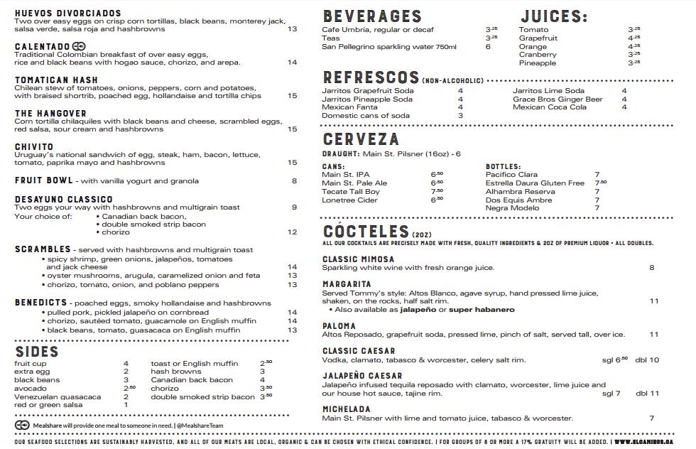 Menu de El Camino's