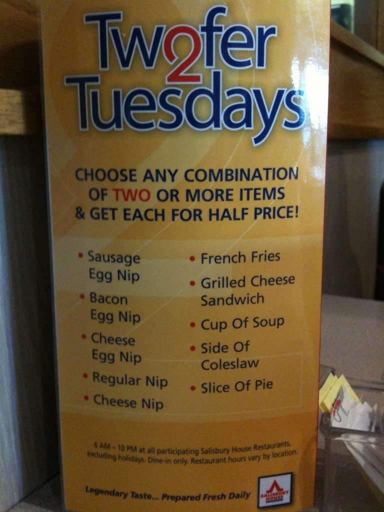 Salisbury House Menu, Menu for Salisbury House, Osborne & Corydon