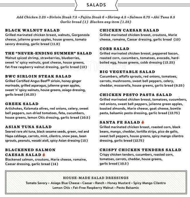 Menu at Black Walnut Cafe, Frisco
