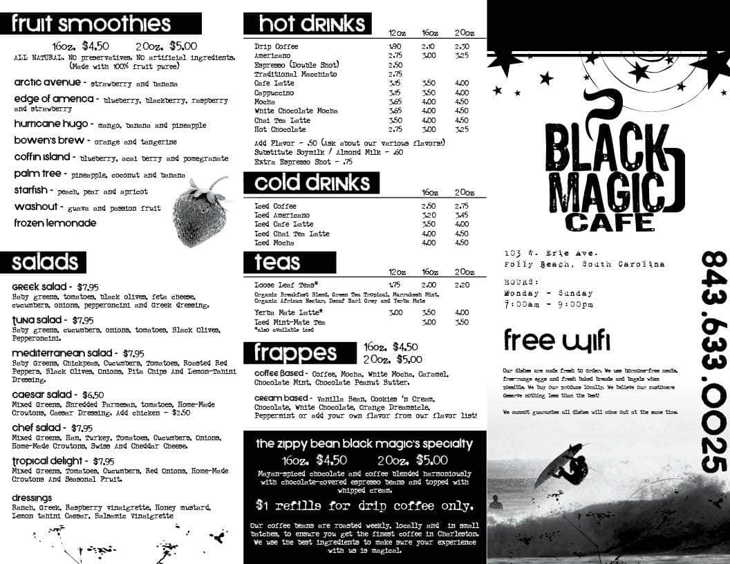 Black Magic Cafe a Charleston Foto del Menu con Prezzi