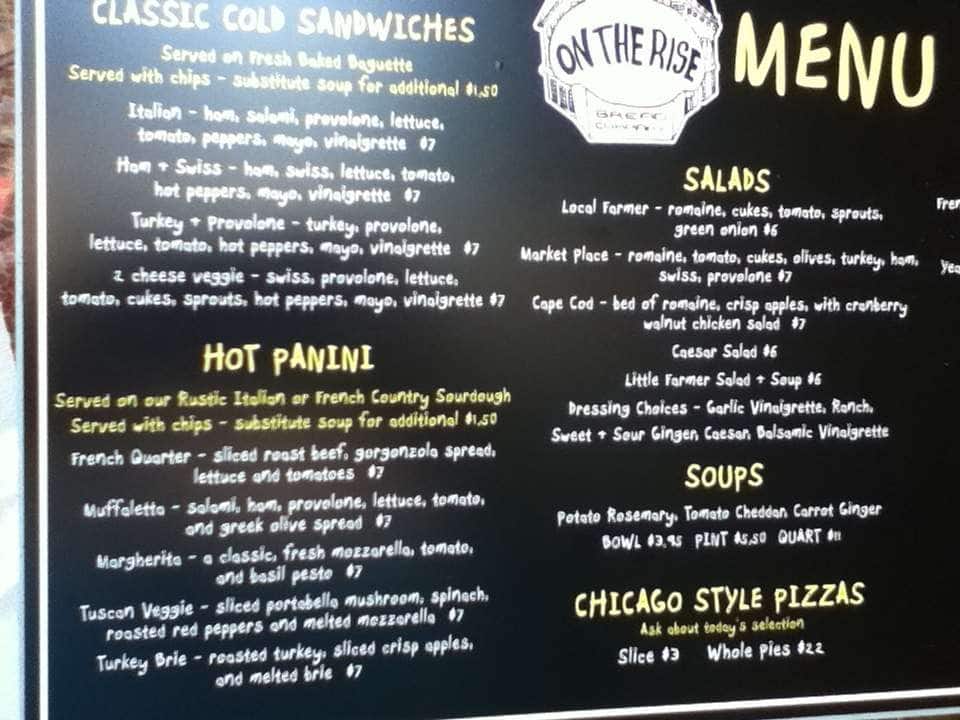 On The Rise Bread Co Menu, Menu for On The Rise Bread Co, Downtown