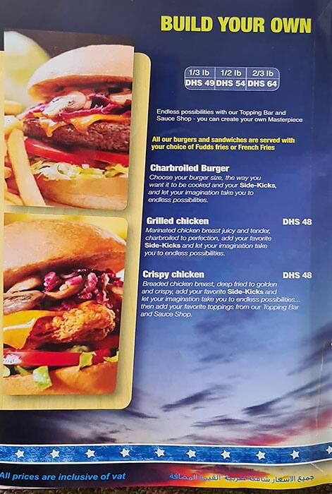 Menu at Fuddruckers restaurant, Dubai, G Floor