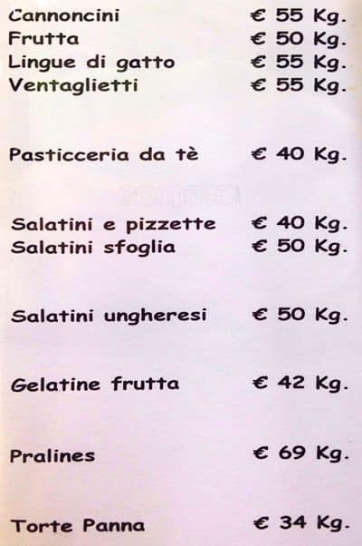 Menu di Pasticceria Paradiso 