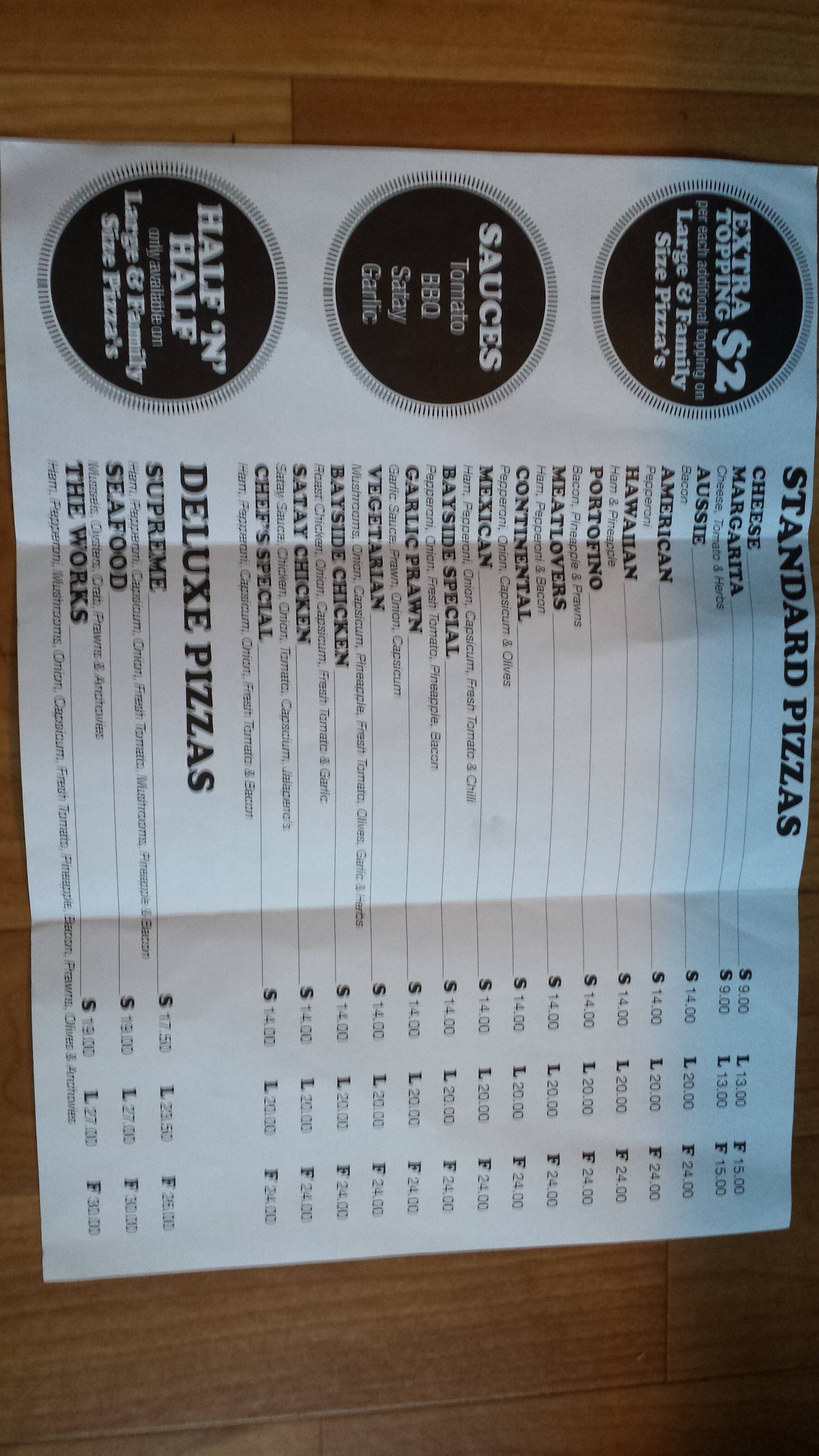Bayside Pizza Menu, Menu for Bayside Pizza, Safety Bay, Perth