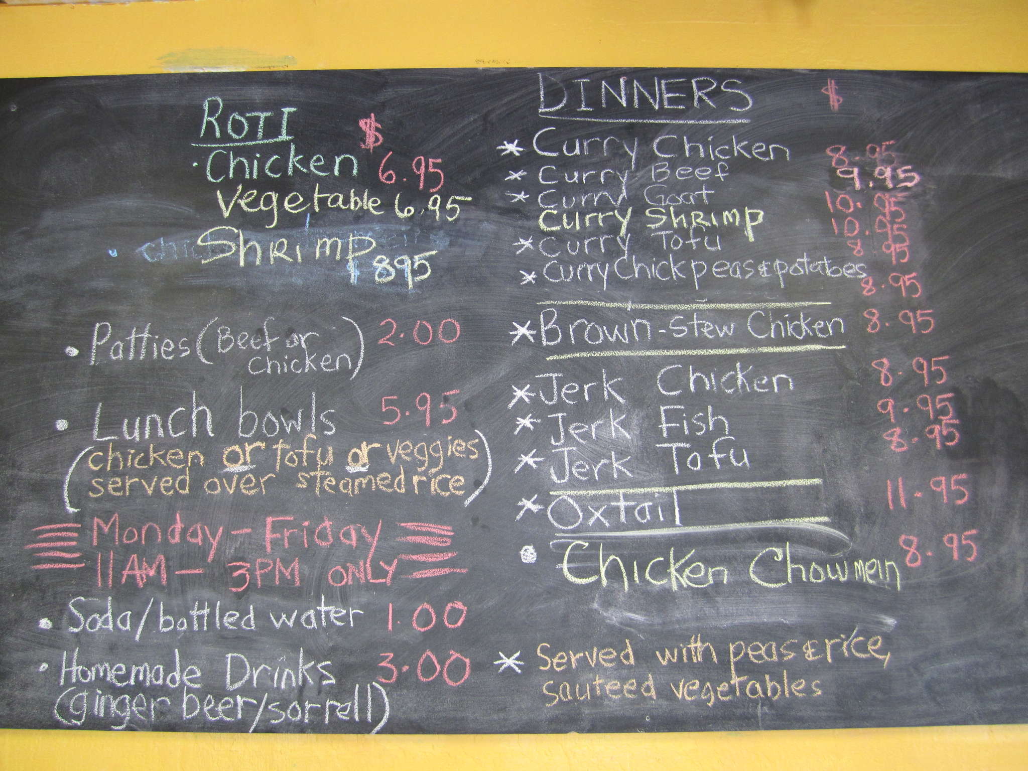 Menu at a taste of the caribbean restaurant tempe