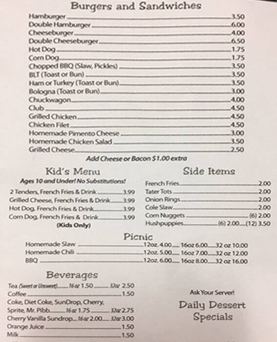 Menu at Sigmon's Grill restaurant, Conover, NC16